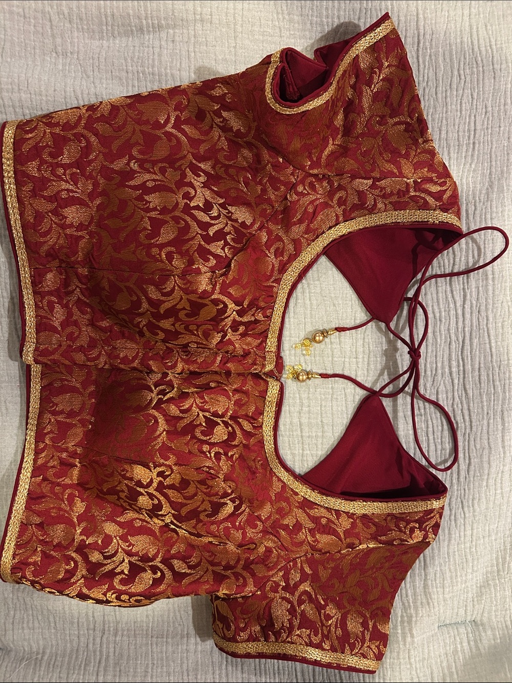 Women's Red & Gold Brocade Sleeveless Blouse - Ethnic Evening Top